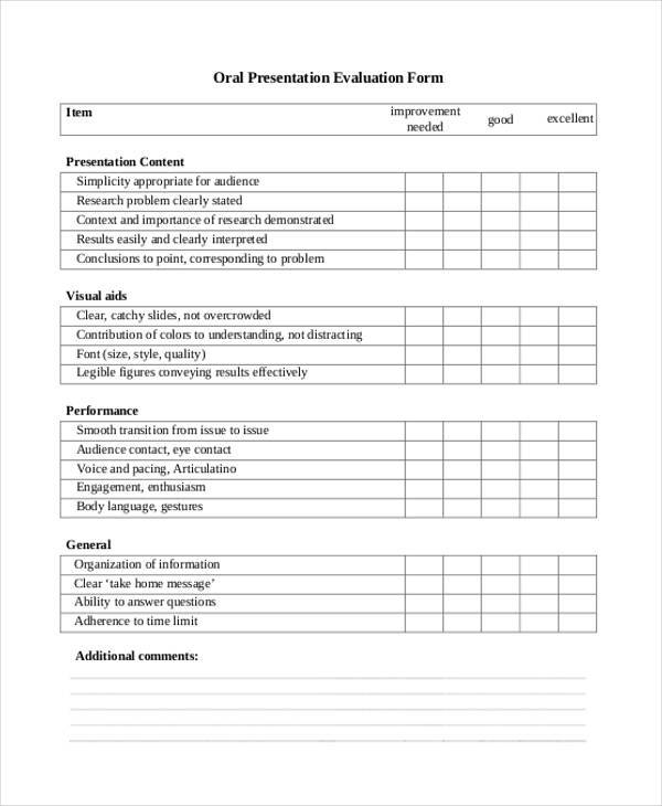 oral presentation feedback form