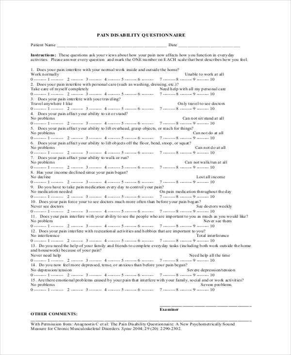 FREE 8 Sample Disability Questionnaire Forms In PDF MS Word