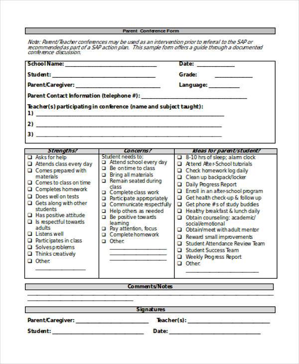 parent conference feedback form