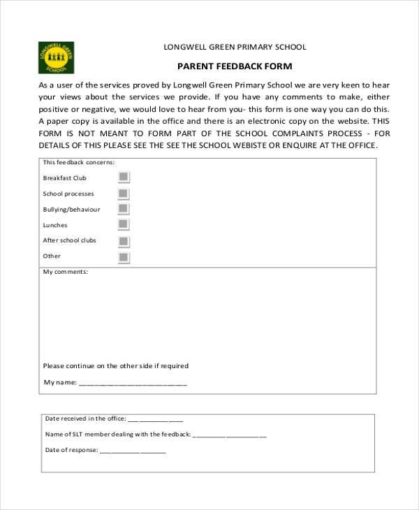 parent feedback form example