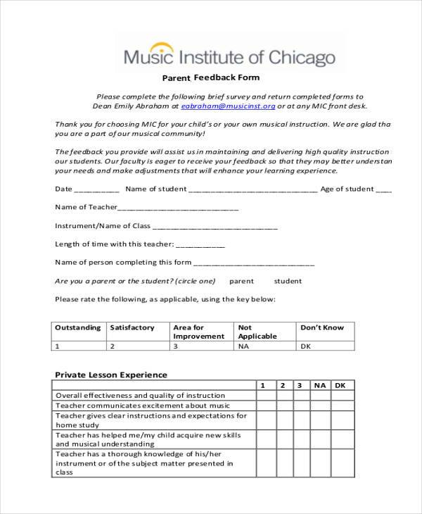 parent feedback form for teacher