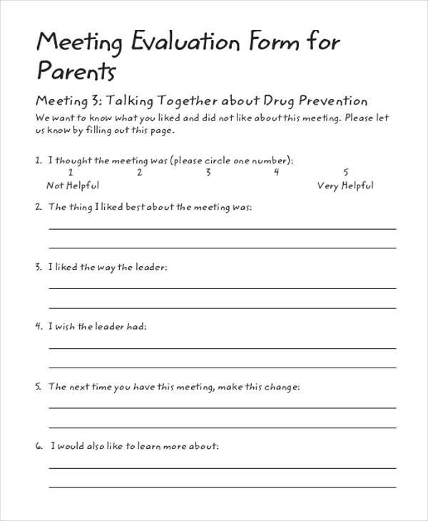 parent meeting evaluation form