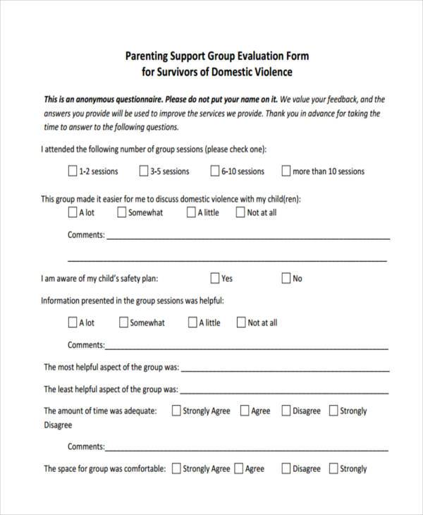 parent support group evaluation form