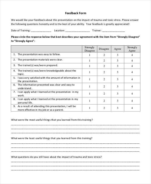 How to write a feedback form after training