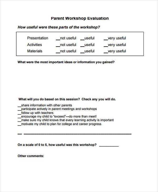 parent workshop evaluation form example