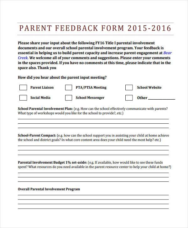 parents meeting feedback form