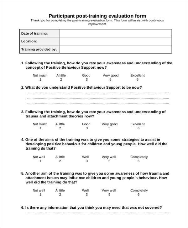 participant post training evaluation form