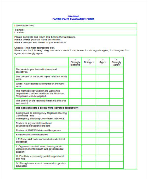 participant training evaluation form