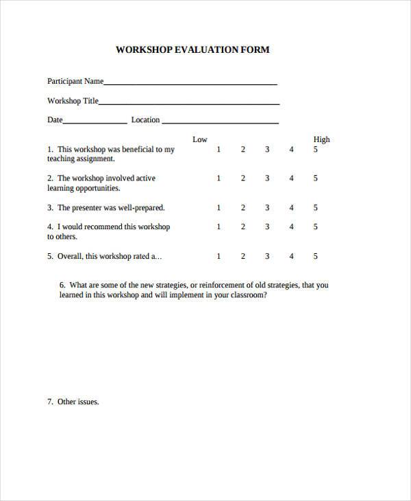 participant workshop evaluation form