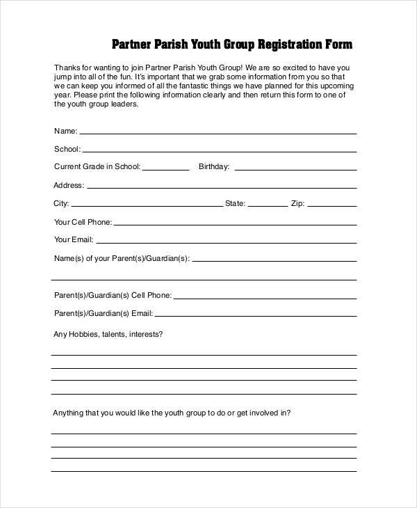 partner youth group registration form