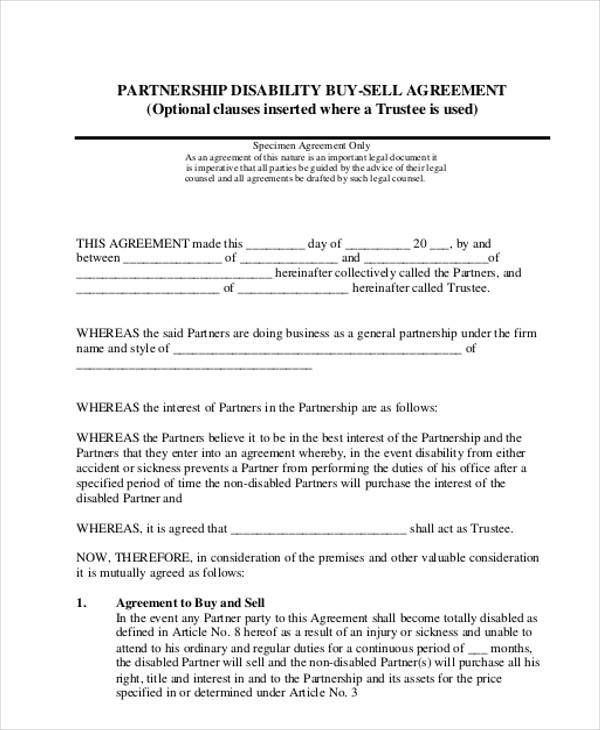 partnership buy sell agreement form