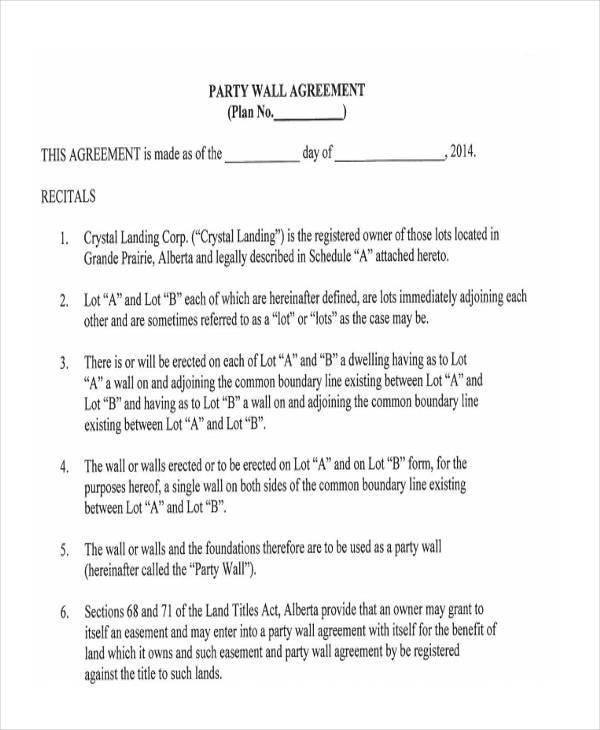 party wall agreement form pdf