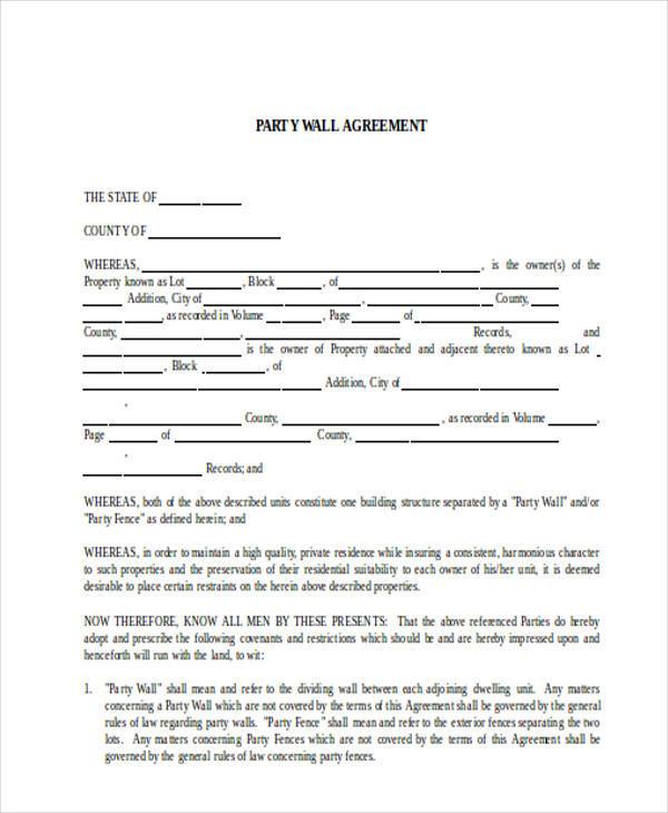 party wall agreement form word