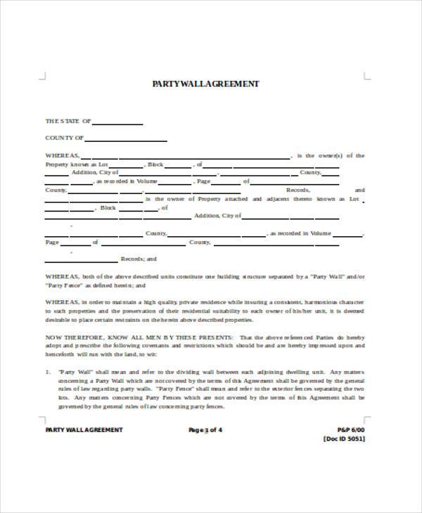 FREE 8+ Party Wall Agreement Form Samples in PDF MS Word
