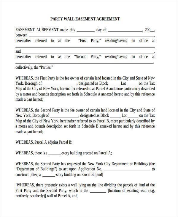 party wall easement agreement form