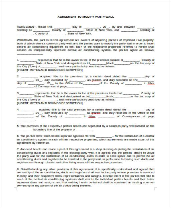 party wall modify agreement form