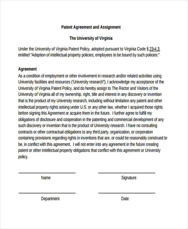patent assignment agreement form example