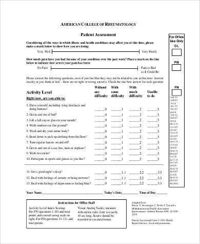 patient assessment form example