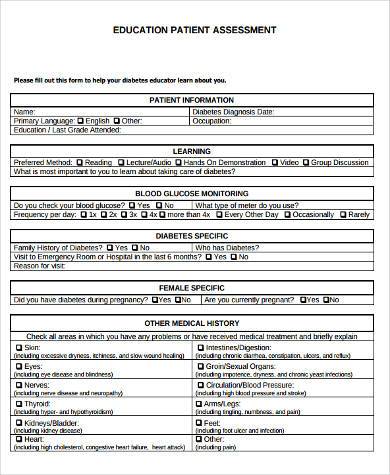 patient education assessment form