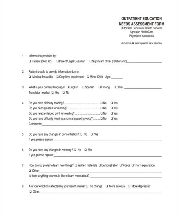 FREE 8+ Education Assessment Form Samples in PDF | MS Word