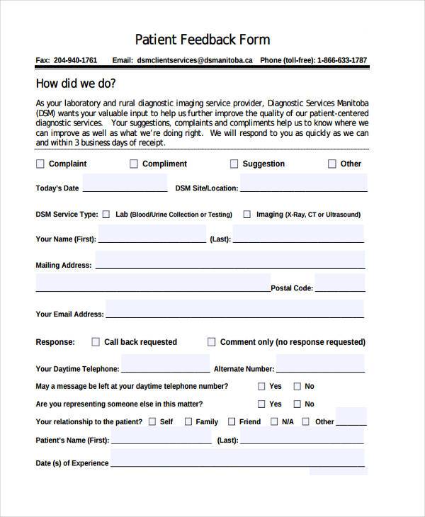 7 Patient Feedback Form Samples Free Sample Example Format 