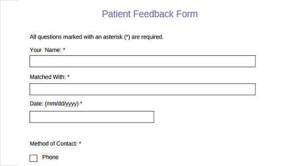 patient feedback form samples