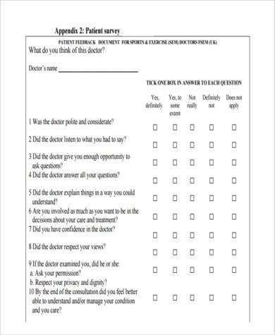 patient feedback form for appraisal