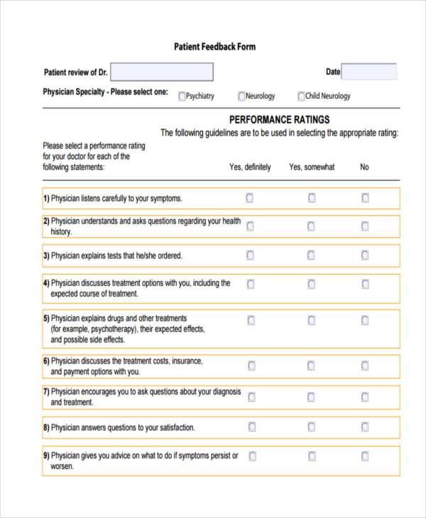 patient feedback sample form