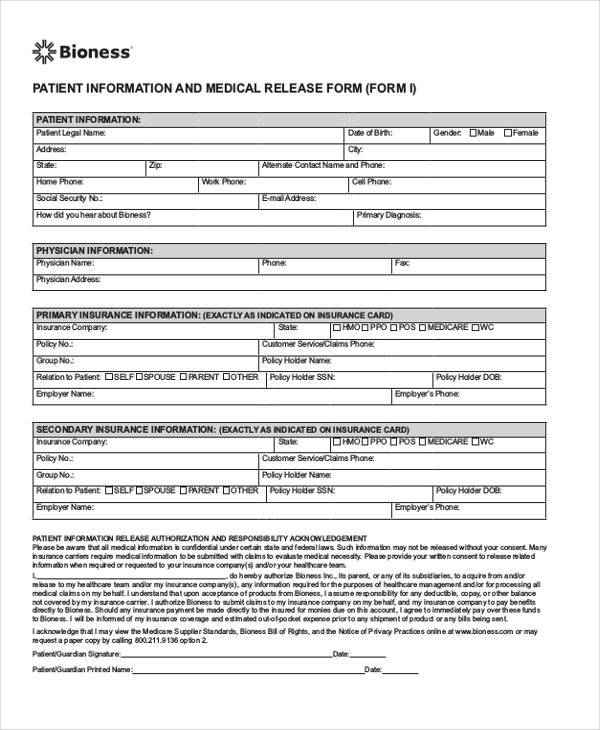 patient information release form sample