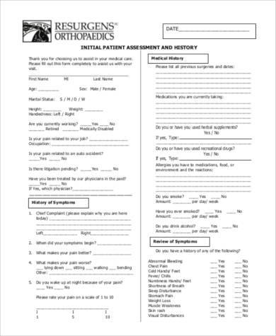 patient initial assessment form