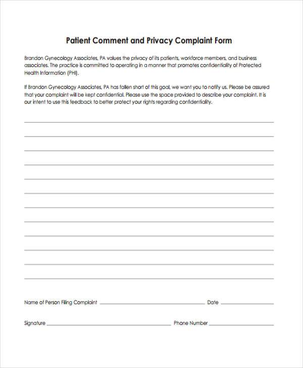 Free 8 Patient Complaint Forms In Pdf Ms Word 6634