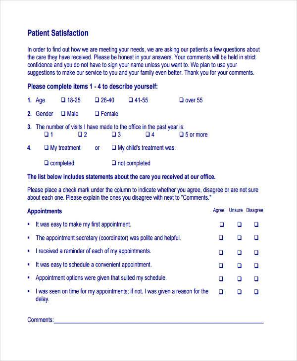 Free 8 Patient Feedback Forms In Pdf Ms Word 3056