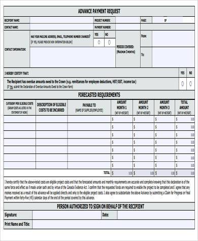 payment advance request form