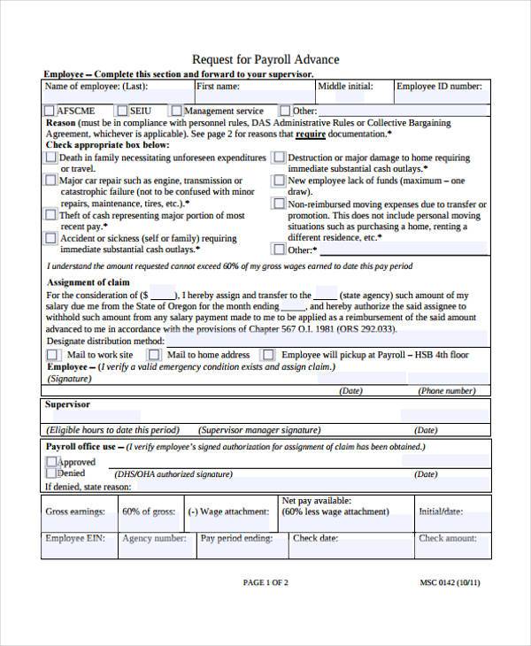payroll advance form request in pdf