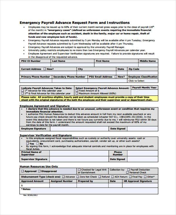 payroll advance request form example