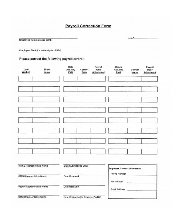 payroll correction form example