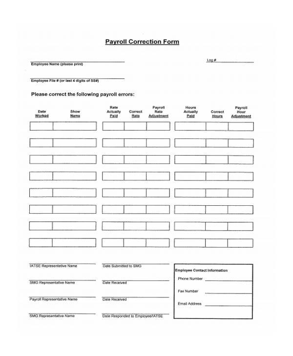 Free 8 Sample Payroll Correction Forms In Pdf Ms Word Excel 7159