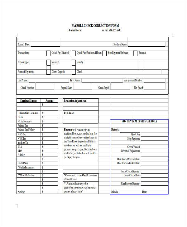 Free 8 Sample Payroll Correction Forms In Pdf Ms Word Excel 6901