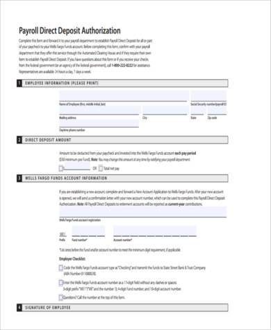 payroll direct deposit authorization form