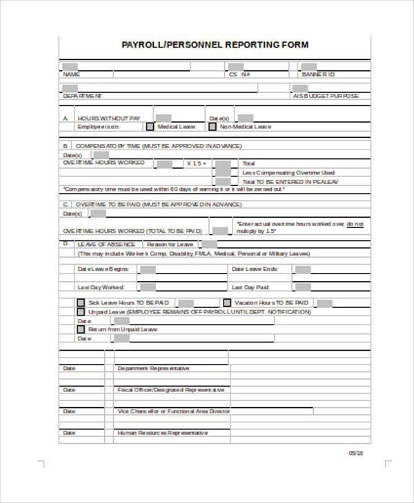 payroll reporting form in doc