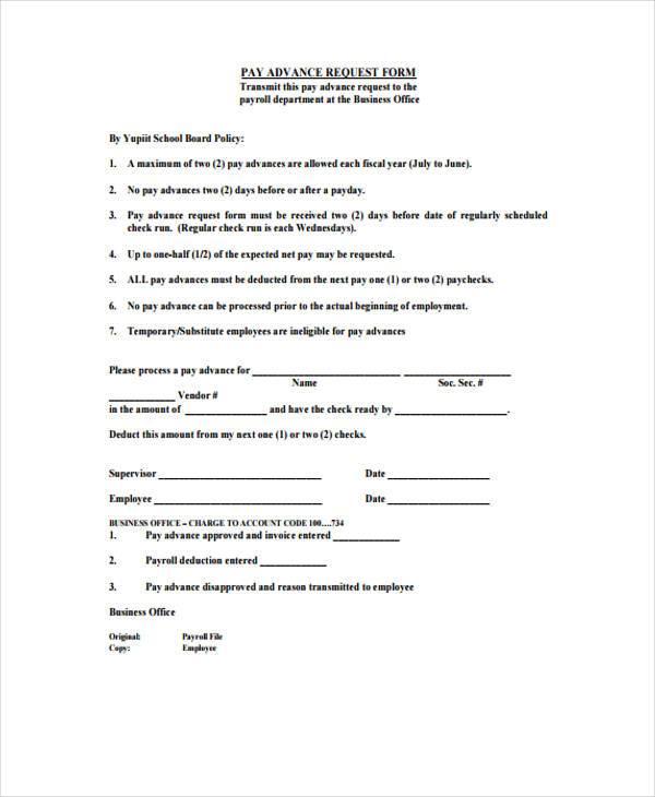 free 9 sample payroll advance forms in pdf  ms word