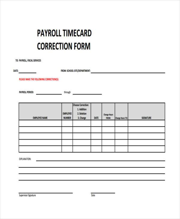 payroll timecard correction form