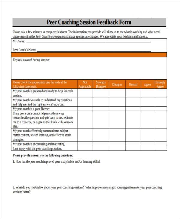 peer coaching feedback form