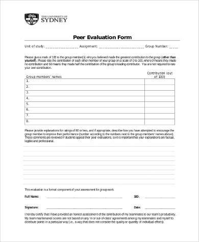 peer evaluation assessment form