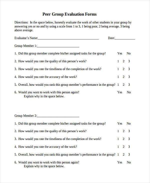 peer evaluation form for work