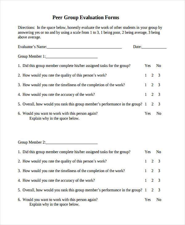 FREE 16+ Peer Evaluation Form Samples, PDF, MS Word, Google Docs, Excel