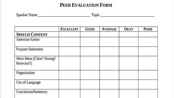 peer evaluation form samples