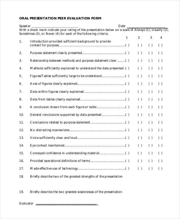 printable oral presentation peer evaluation form