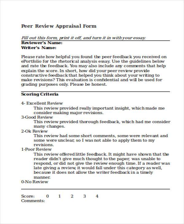 peer review appraisal form