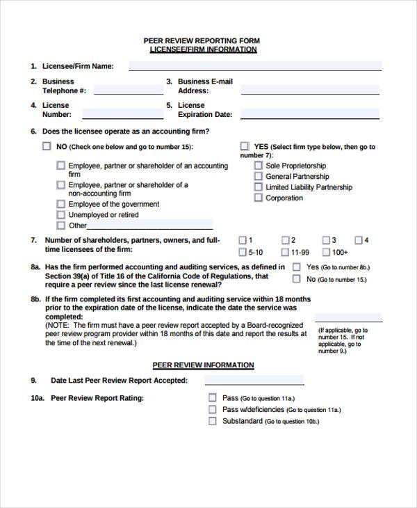 peer review reporting form